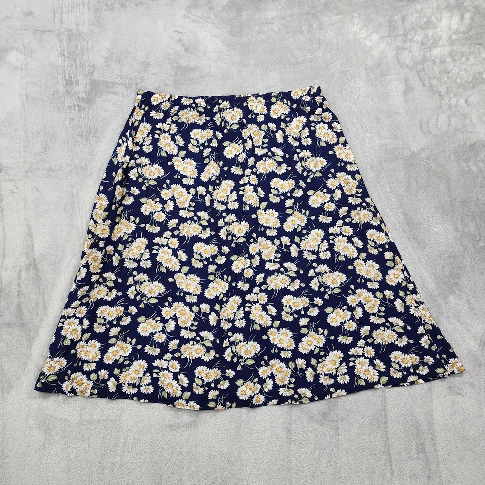 Vintage Two Twenty Skirt Womens 2XL Blue Yellow Floral A-Line Midi‎ Pull On